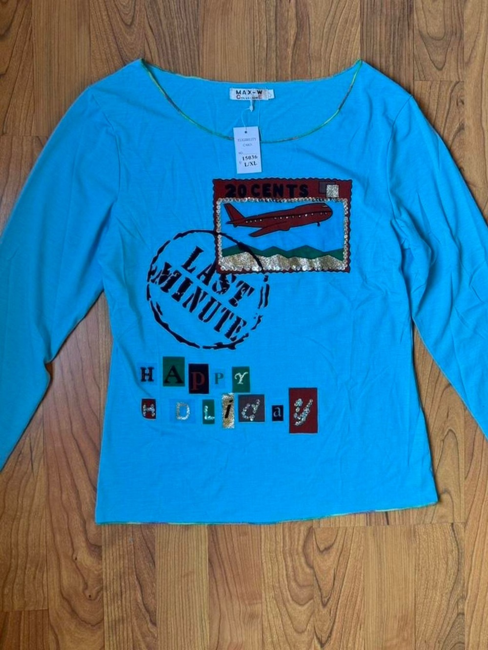 Y2K Europe Vacation Turquoise Long-Sleeve Graphic Tee Perfect for Holiday